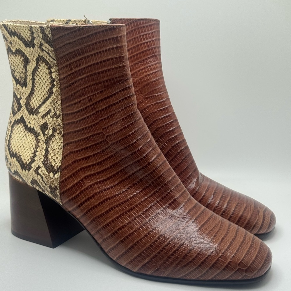 NEW Freda Salvador Lizard Snake Print Leather Boots 7.5 – Made in Spain